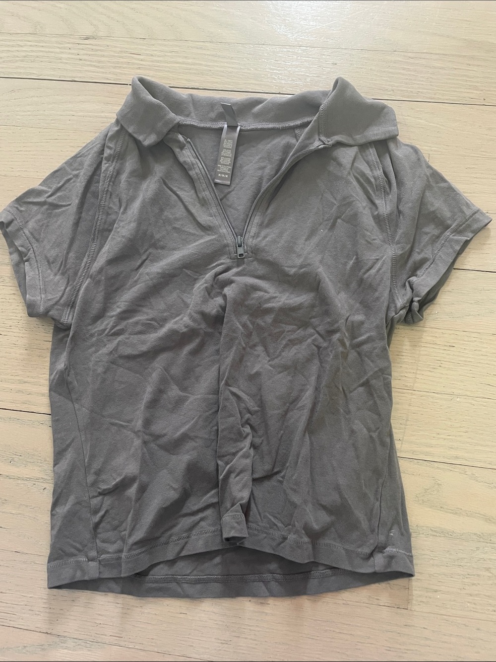 SKIMS Gray Short-Sleeve Cropped Zip Polo